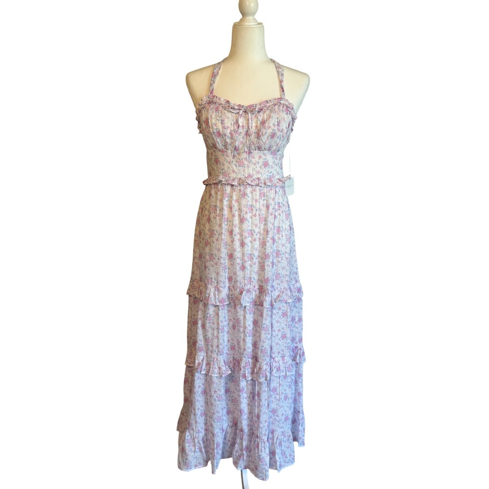 NWT Altar'd State Floral Maxi Dress S Pink Ruffle Cottagecore Coquette Garden